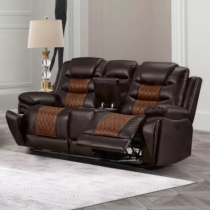 Nikko Brown Power Reclining 74" Console Loveseat Power Footrest