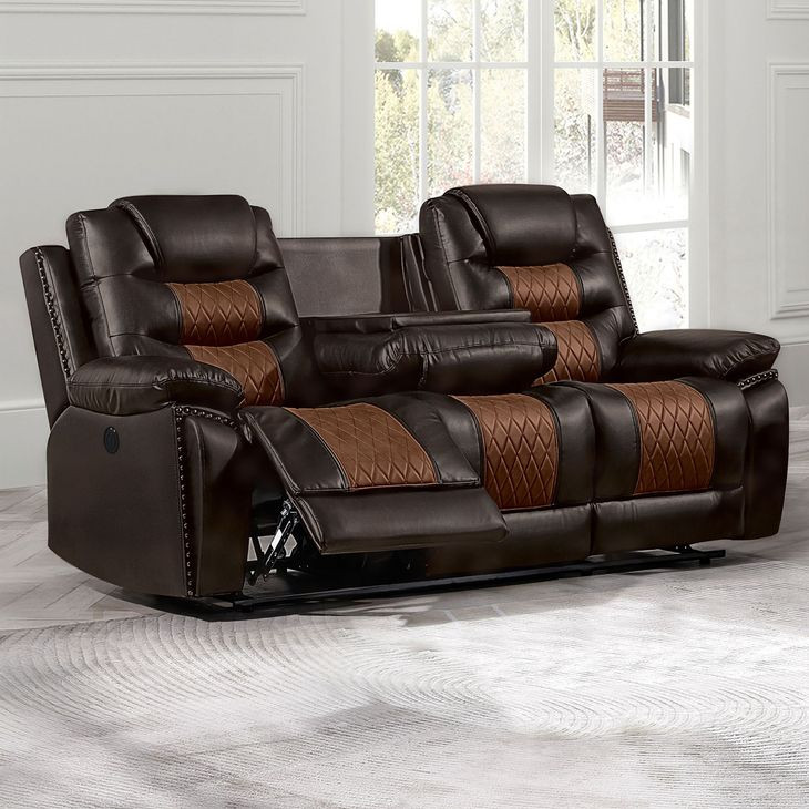 Nikko Brown Power Reclining 84" Sofa Power Footrest