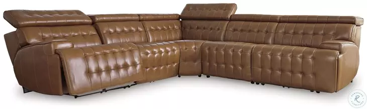 Temmpton Chocolate Leather 5 Piece Power Reclining Sectional