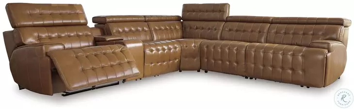 Temmpton Chocolate Leather 6 Piece Power Reclining Sectional