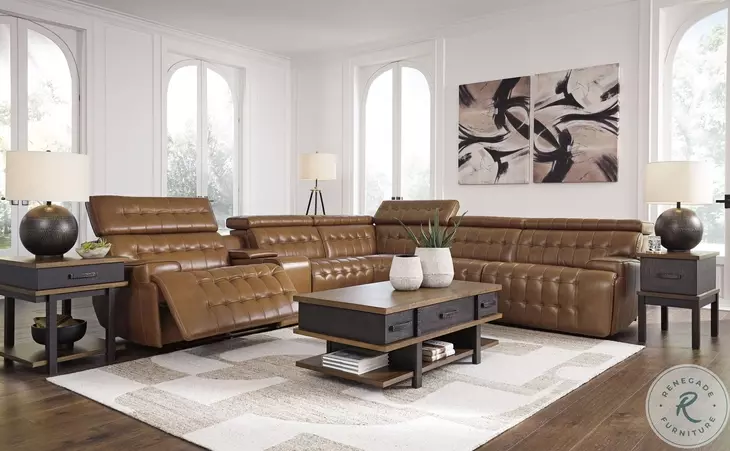 Temmpton Chocolate Leather 6 Piece Power Reclining Sectional