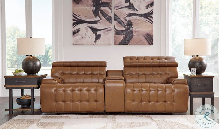 Temmpton Chocolate Leather Modular Console Loveseat