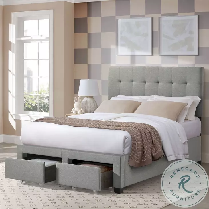 Kaycee Rhyan Smoke Fabric Full Upholstered Storage Bed