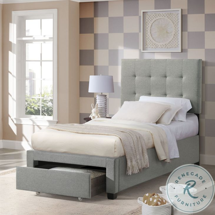 Kaycee Rhyan Smoke Fabric Twin Upholstered Bed
