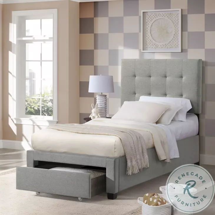 Kaycee Rhyan Smoke Fabric Twin Upholstered Storage Bed