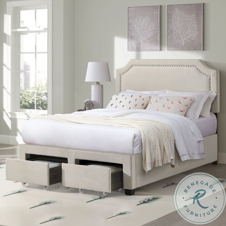 Tropic Beige Full Upholstered Storage Bed