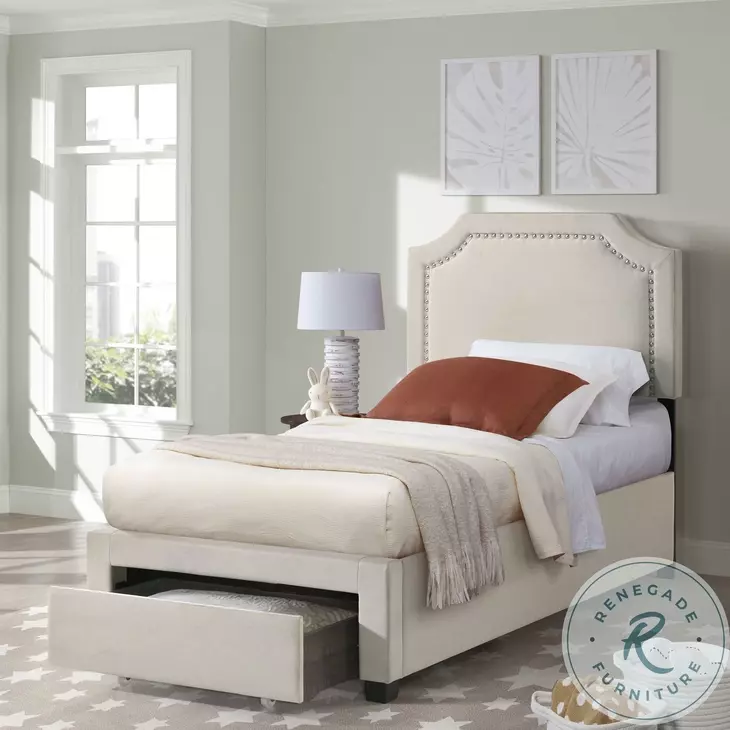 Tropic Beige Twin Upholstered Storage Bed