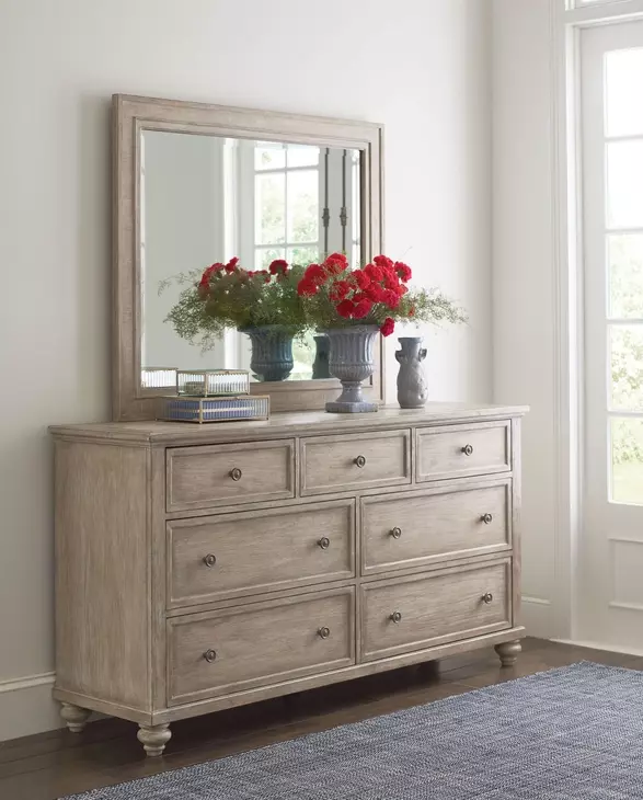Cambric Breve 7 Drawer Miriam Dresser with Rectangular Landscape Mirror