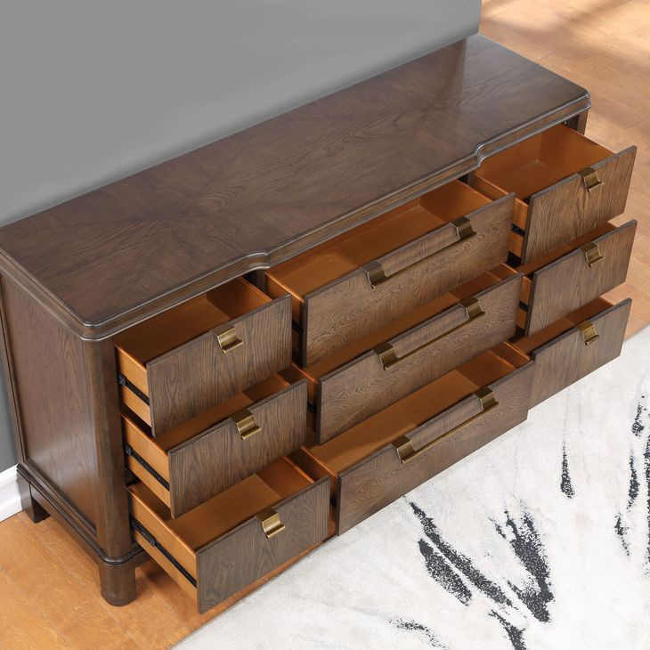 Milan Brown 6 Drawer Dresser and Mirror