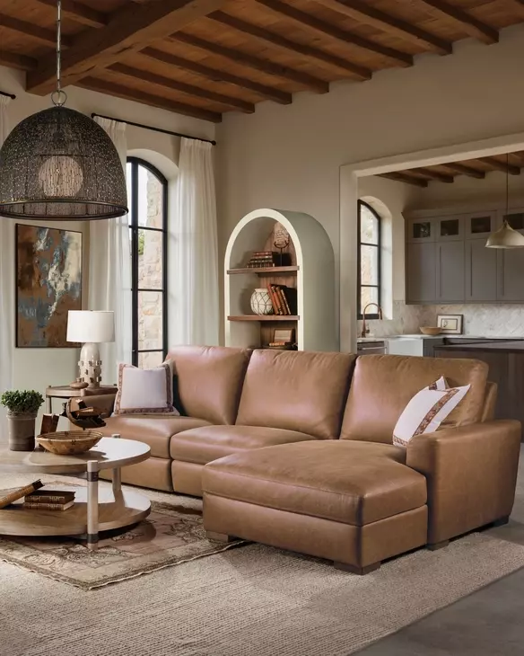 Live Beautifully Brown Leather 3 Piece Modular Power Reclining Optimus Sectional with Power Headrest
