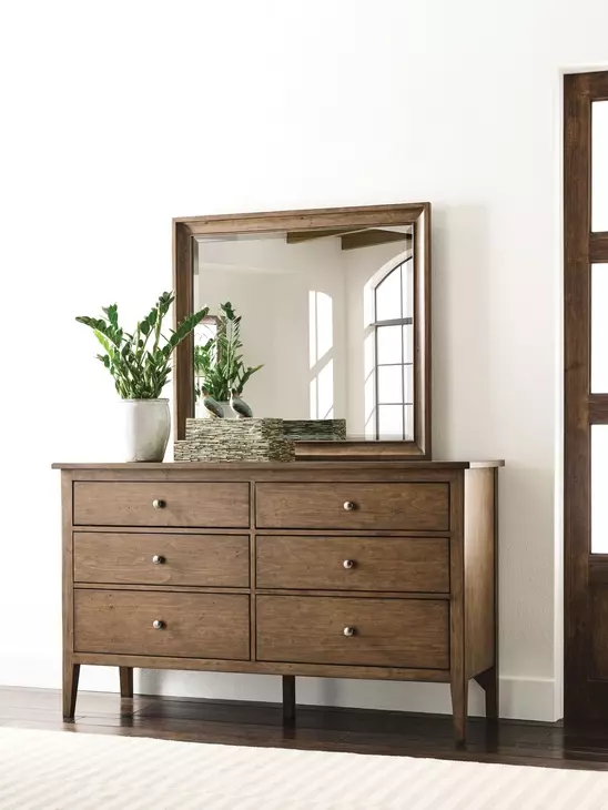 Pinecrest Bark 6 Drawer Glenwood Dresser with Rectangular Mirror