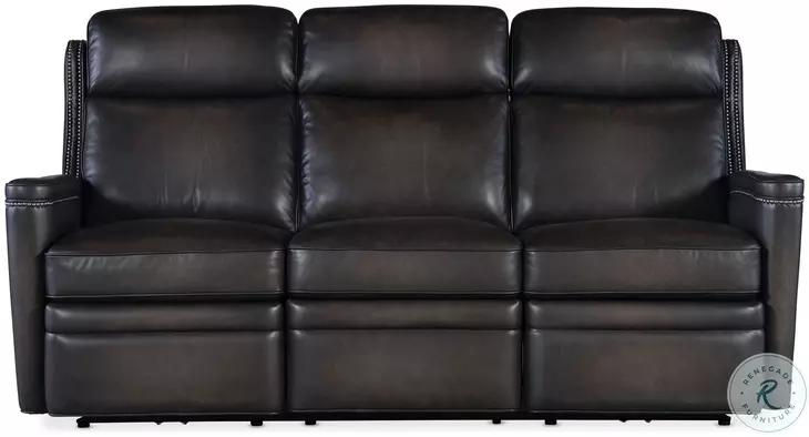Remington Grey Leather 79" Power Reclining Sofa with Power Headrest