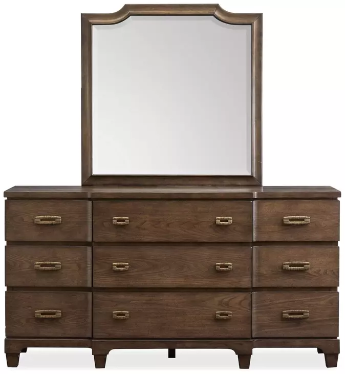 Canehurst Spiced Rum 9 Drawer Dresser with Arched Mirror
