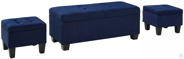 Everett Blue 3 Piece Storage Ottoman