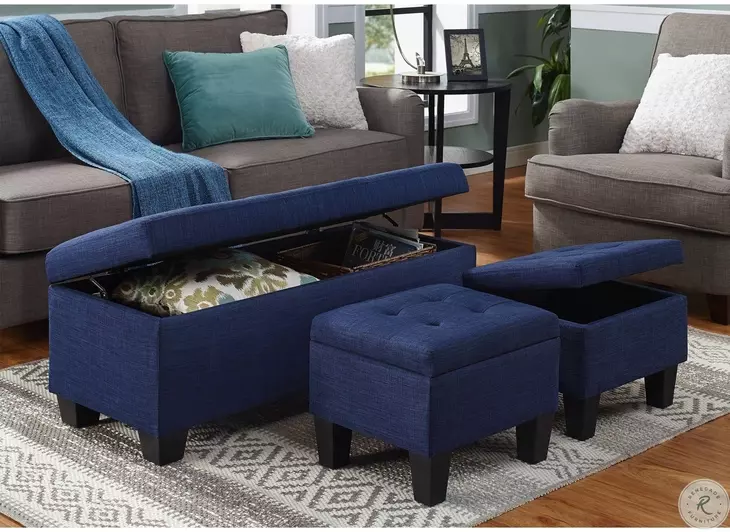 Everett Blue 3 Piece Storage Ottoman