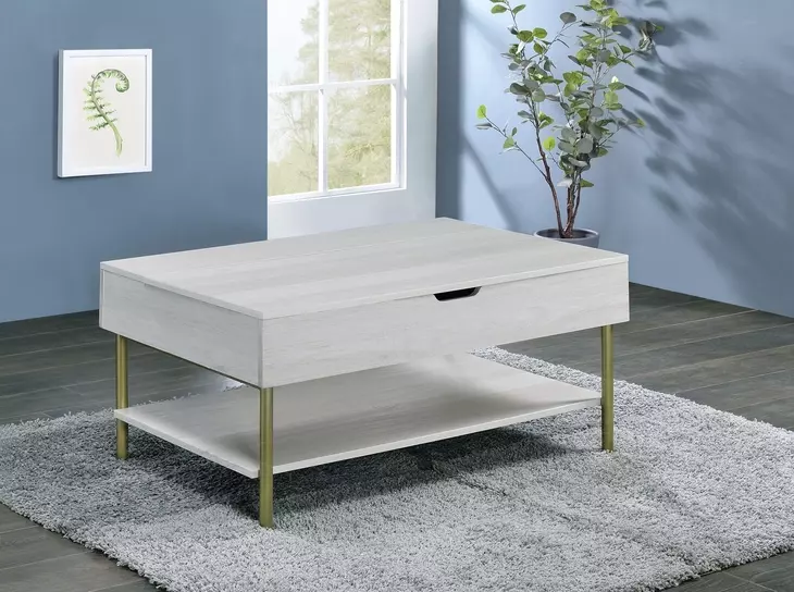 Whitman White And Champagne Rectangular Lift Top Cocktail Table