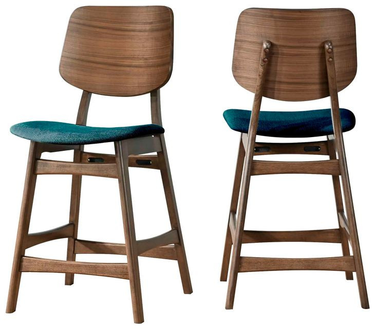 Oscar Walnut and Teal 59" Rectangular Counter Height Dining Set with 4 Cushion Chairs