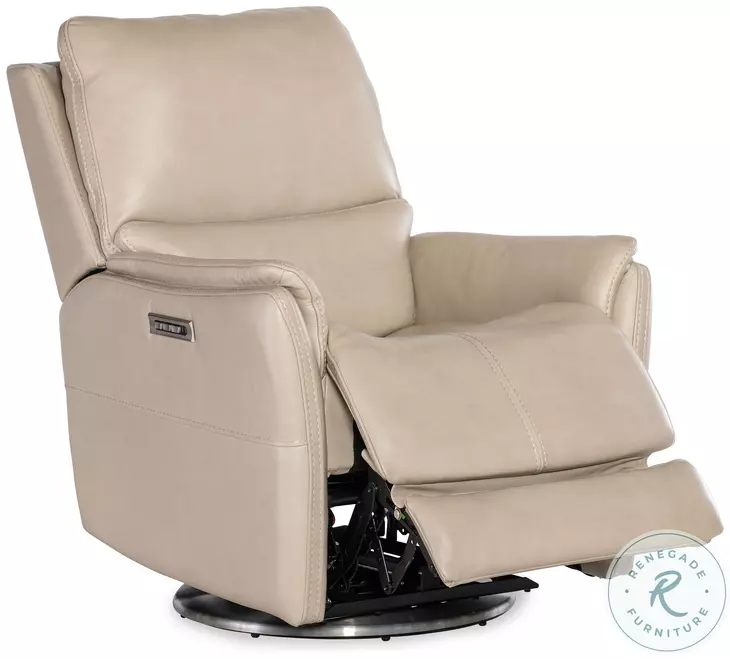 Gala Beige Leather Zero Gravity Swivel Power Recliner With Power Headrest And Lumbar