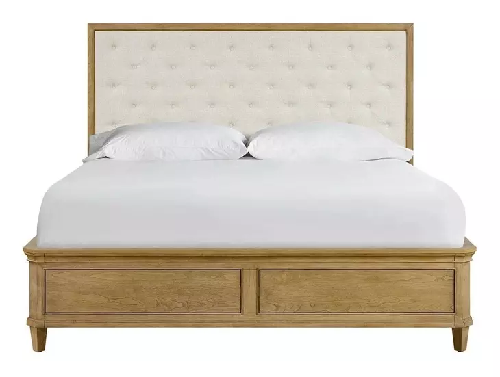 Oakmere Beige and Natural Queen Upholstered Storage Panel Bed