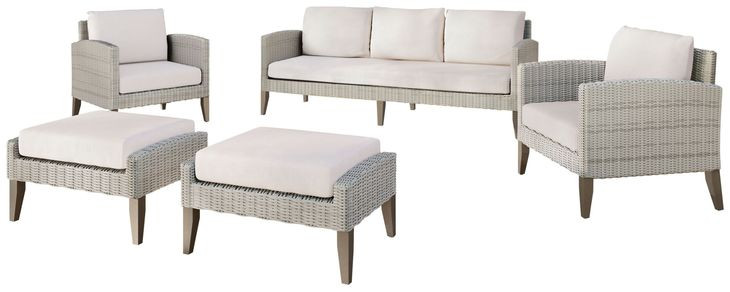 Carezza Taupe and Natural Upholstered 5 Piece Conversation Set