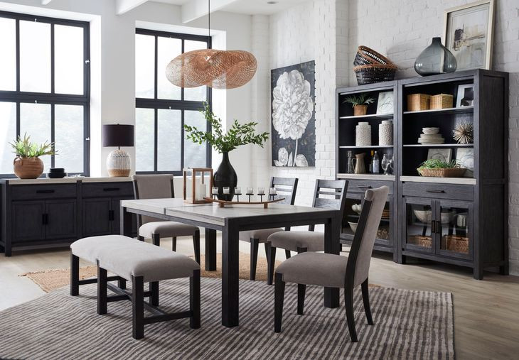 Plum Creek Ravenwood Black and White 4 Door Marble Top Sideboard