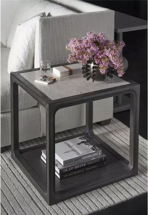 Waverly Ravenwood and Beige Rectangular Stone Top End Table