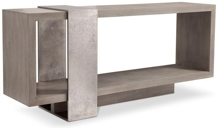 Linea Cerused Greige And Textured Graphite Metal Console Table