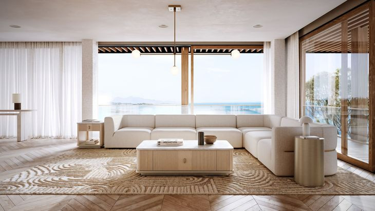 Overlap Latte and Travertine 67" Console Table