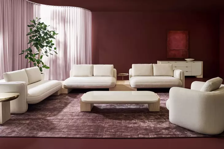 Overlap Latte and Travertine Rectangular Cocktail Table