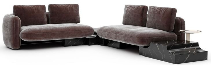 Overlap Dark Taupe 4 Piece Modular Sectional with Armless Bumper