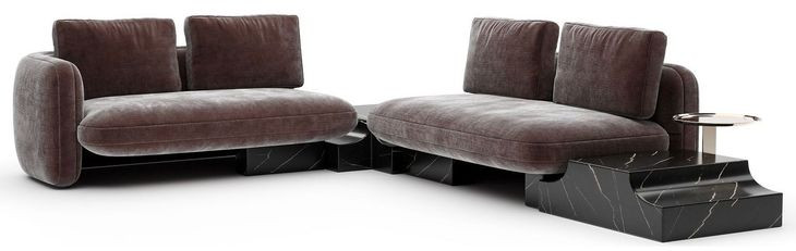 Overlap Dark Taupe 4 Piece Modular Sectional with Armless Bumper