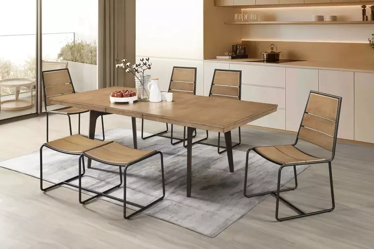 Uptown Light Walnut and Espresso Extendable Rectangular Leg Dining Room Set