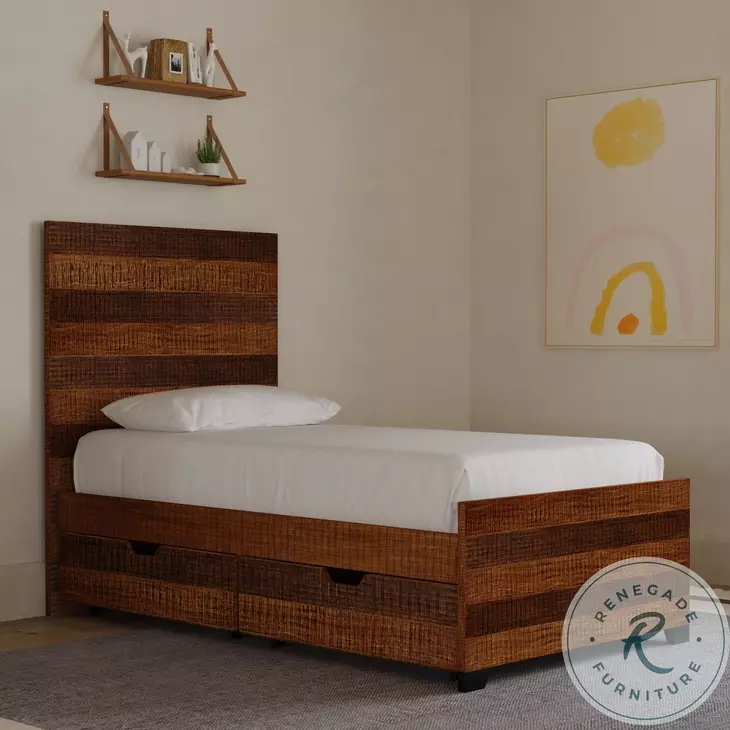 Urban Rustic Brushed Wheat Twin Bed with Storage