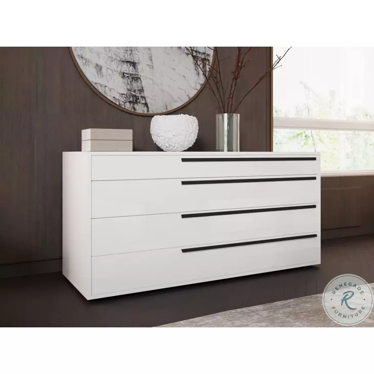 Carter White High Gloss 4 Drawer Dresser