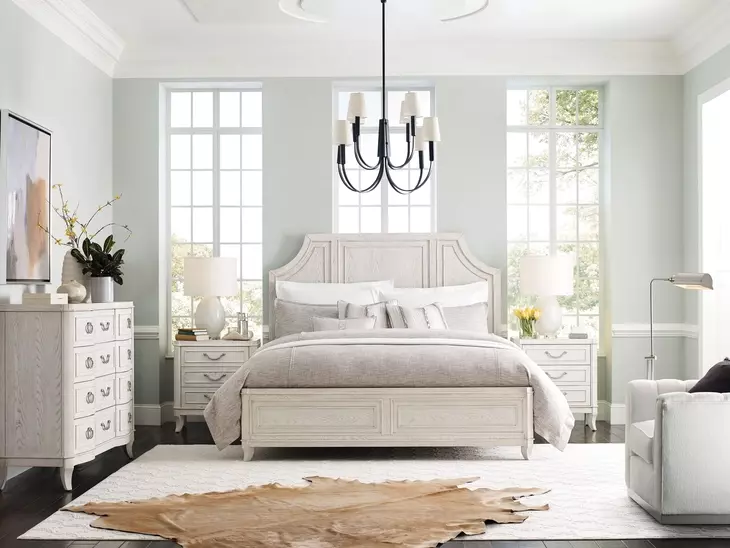 Harmony Eggshell 12 Drawer Emelie Dresser with Arched Angeline Mirror