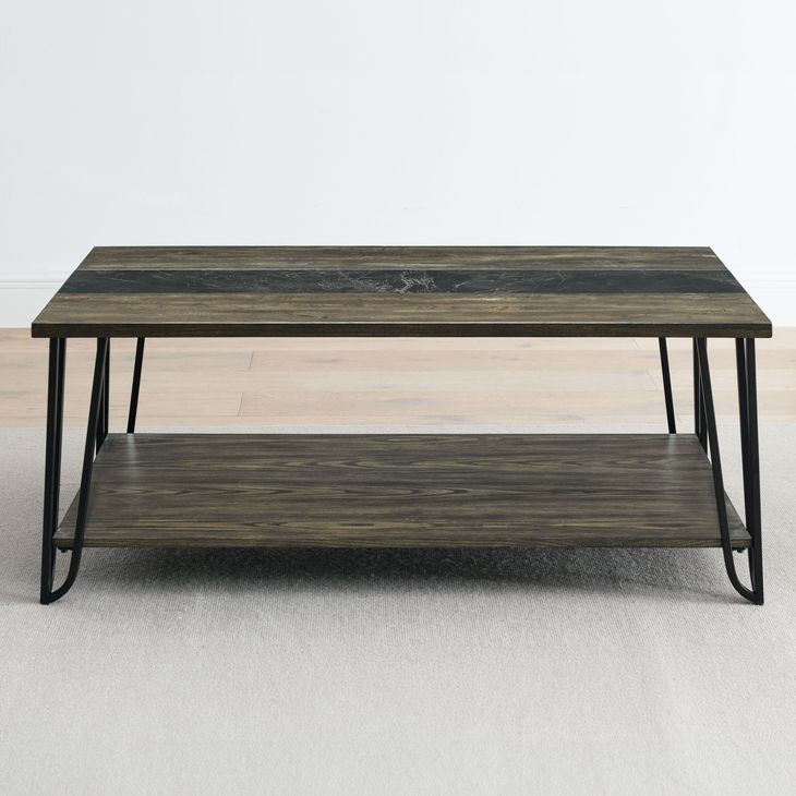 Harper Brown Rectangular Cocktail Table with Sintered Stone Inlay