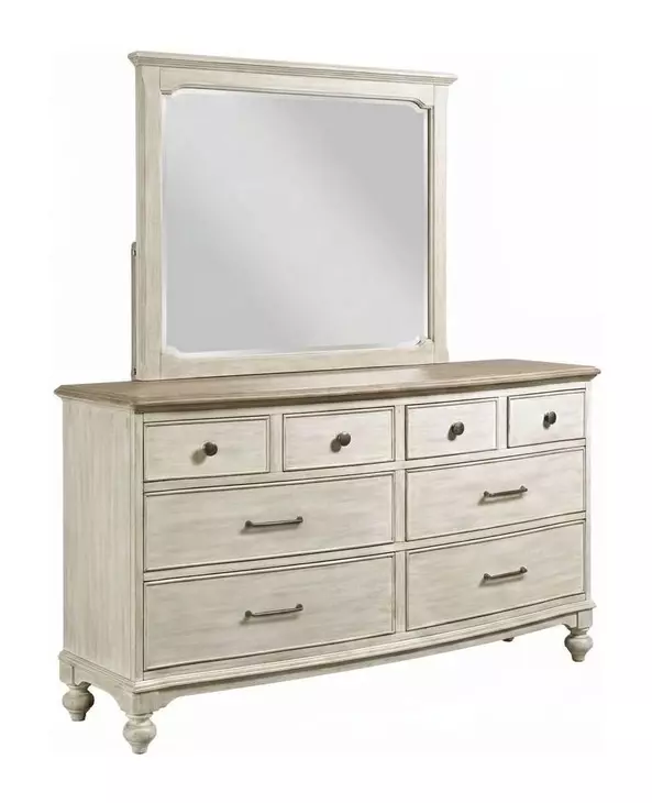 Litchfield Sunwashed and Brown 8 Drawer Weymouth Dresser with Rectangular Landscape Mirror