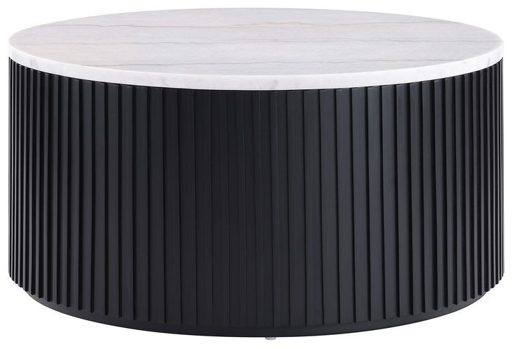 Colvin Black and White Round Marble Top Coffee Table with Casters