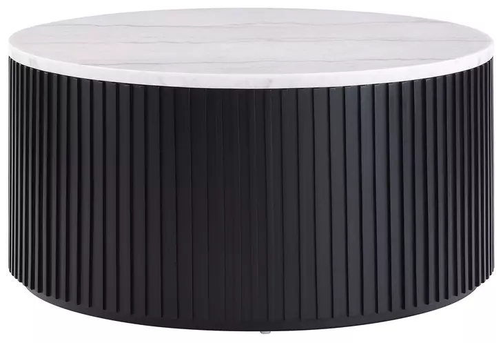 Colvin Black and White Round Marble Top Coffee Table with Casters