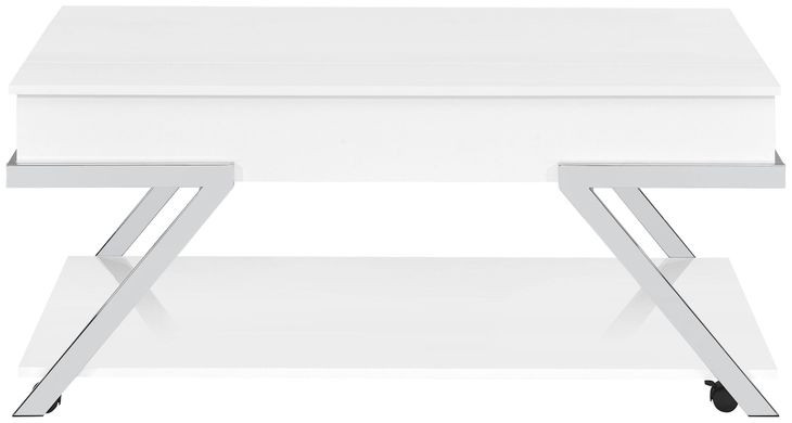 Zena White Rectangular Lift Top Cocktail Table with Casters