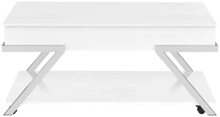 Zena White Rectangular Lift Top Cocktail Table with Casters