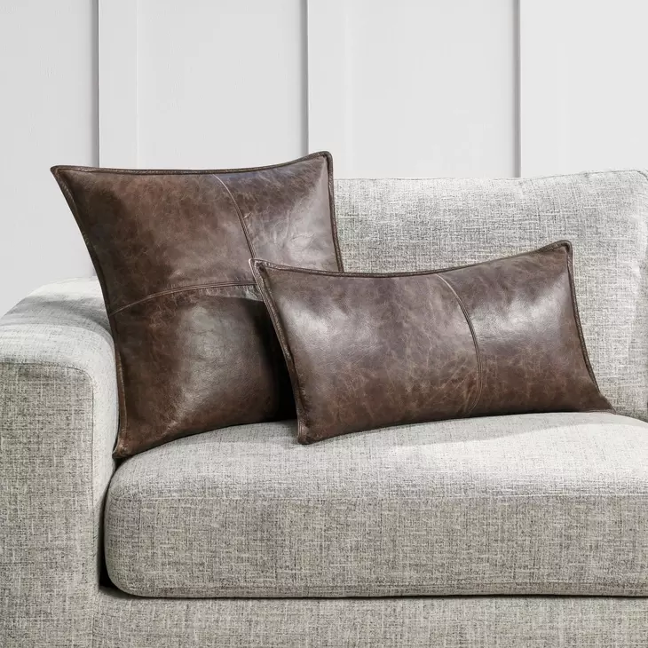 Soco Leather Parsons Cocoa 22 x 22" Accent Pillow Set of 2