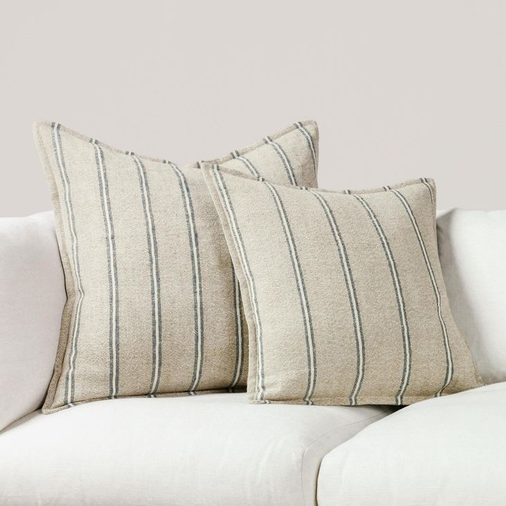 Comporta Delgada Natural and Blue 20 x 20" Accent Pillow