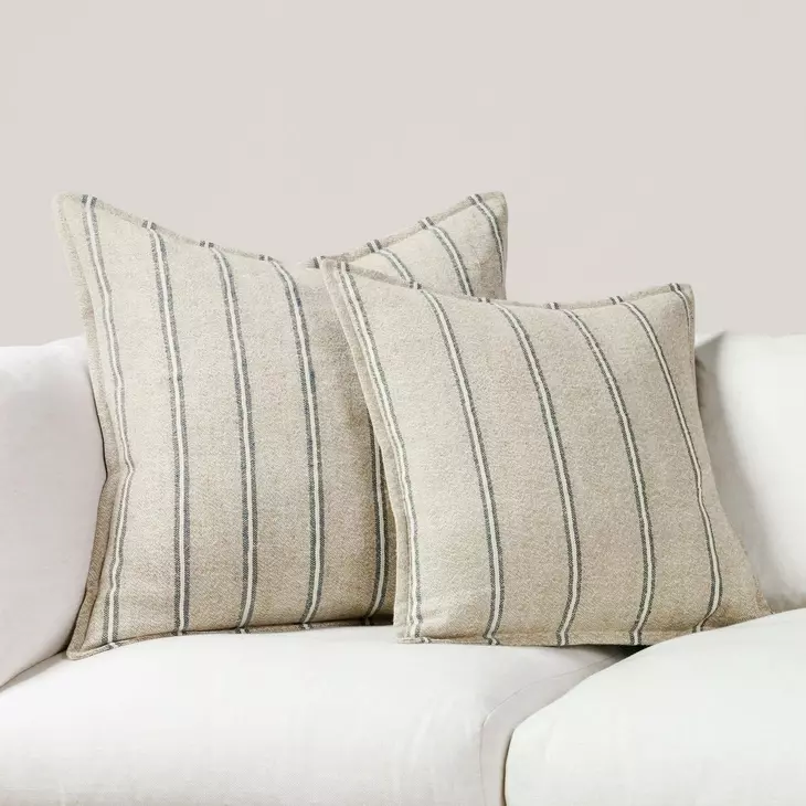 Comporta Delgada Natural and Blue 20 x 20" Accent Pillow Set of 2