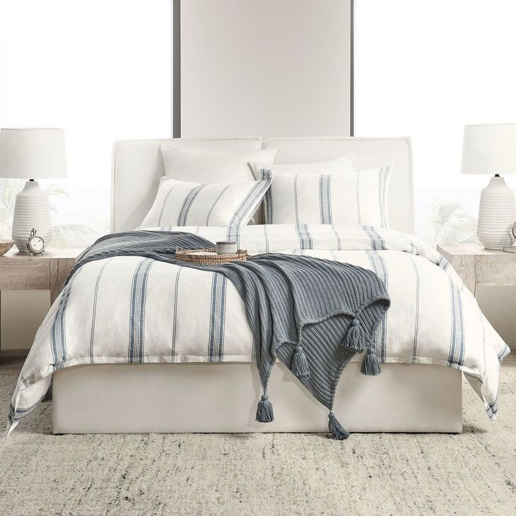 Jayson Blue Stripe Linen Cashmere Queen Duvet