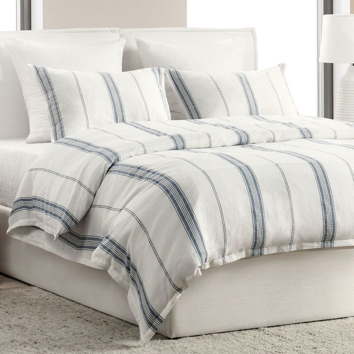 Jayson Blue Stripe Linen Cashmere Queen Duvet