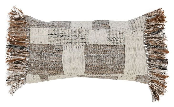 Heritage Craft Farah Ivory and Natural Rectangular Accent Pillow