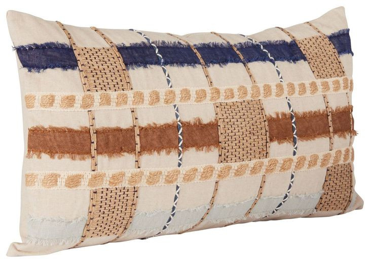 Melange Stratton Blue and Beige Rectangular Accent Pillow