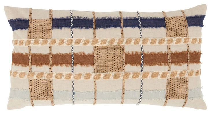 Melange Stratton Blue and Beige Rectangular Accent Pillow