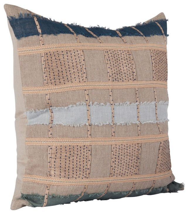 Melange Stratton Natural and Blue Square Accent Pillow